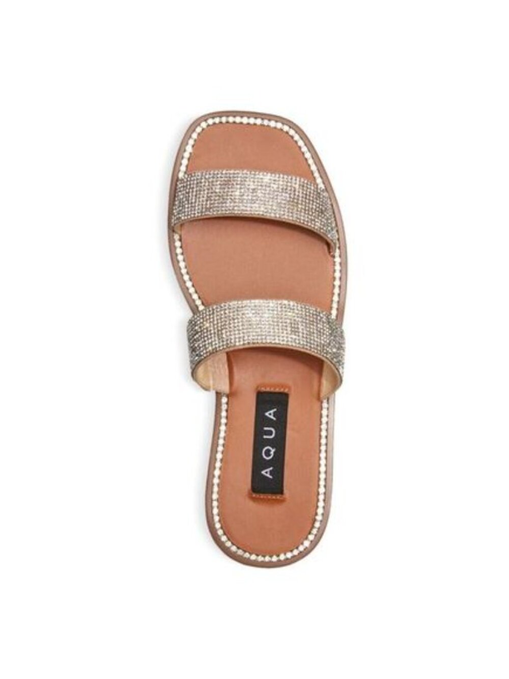 AQUA Rhinestone Double Strap Slide Sandals Crystal Flat Slides Size 8.5
